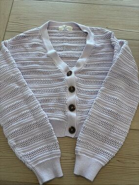 H&M Lavender Open-Knit V-Neck Button Cardigan